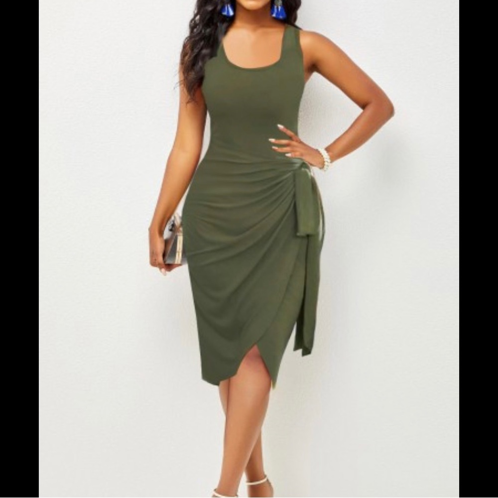Green Asymmetrical Wrap Dress
